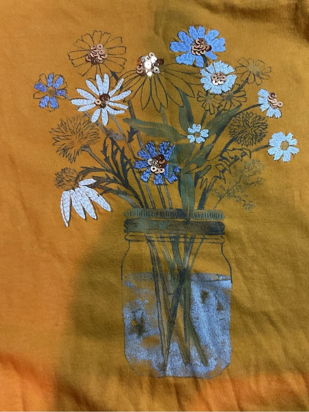 OshKosh B'gosh Mustard Long-Sleeve Tee with Floral Jar Print